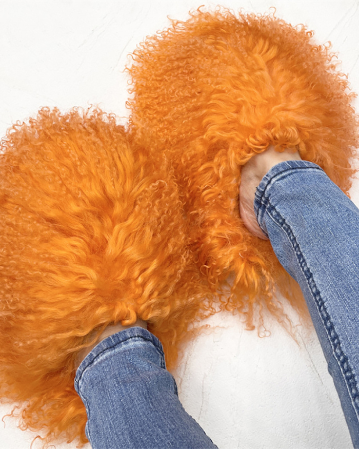 Pre sale Wholesale Fashion Warm Mongolian Fur Slides