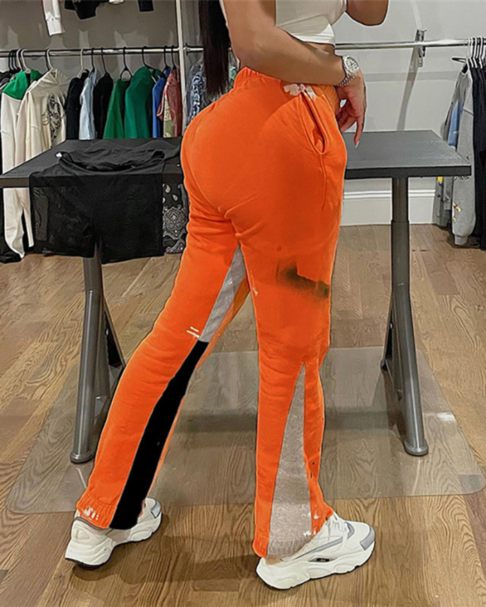 Hot Style Fashion Street Shooting Straight High Waist Thin Splicing Casual Sports Pants Women Orange Deep Grey Red Black S-L