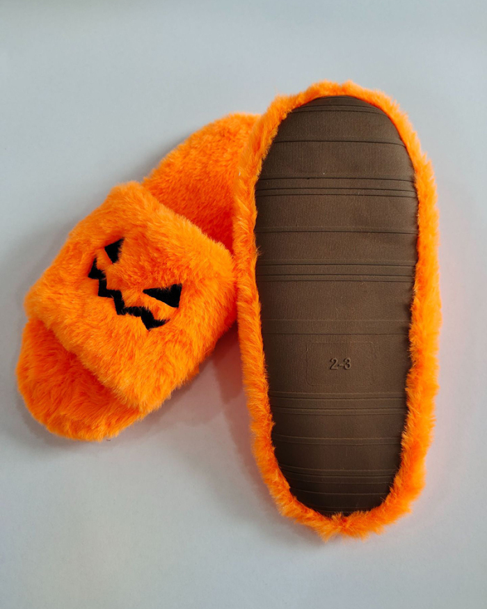 Halloween Pumpkin Cute Plush Flip Flop Home Indoor Slippers Orange Purple Black 25CM
