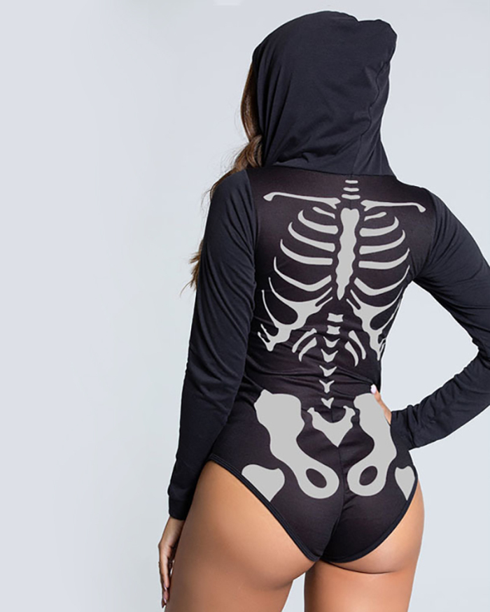 Fashion Zombie Skeleton Vampire Demon Grim Reaper Bones Suit Long Sleeve Hoodies Bodysuit Halloween Costume