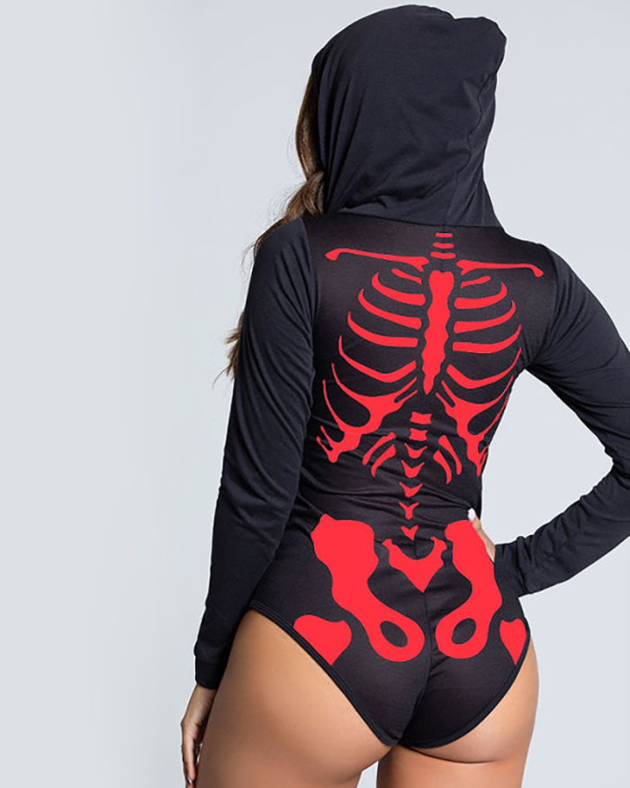 Fashion Zombie Skeleton Vampire Demon Grim Reaper Bones Suit Long Sleeve Hoodies Bodysuit Halloween Costume