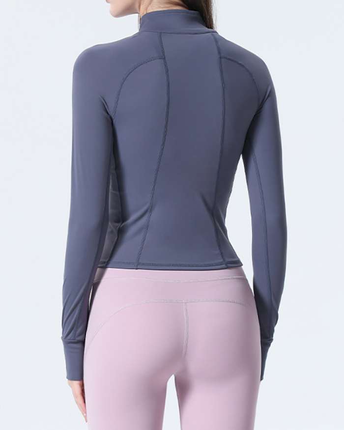 Women New Half Zipper Stand Collar Short Women's Long-Sleeved Yoga Clothes Tight Running Top Fitness Clothes S-XL