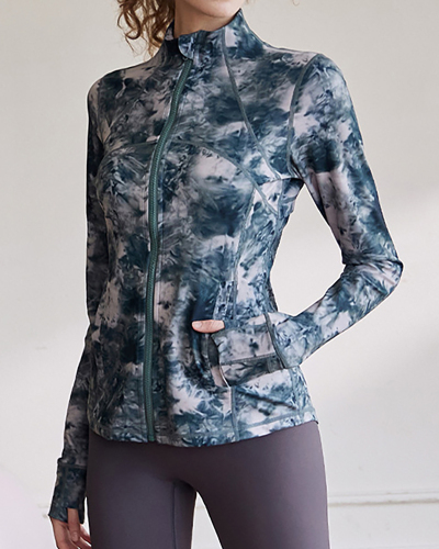 Women Autumn Winter New Tie-Dye Yoga Clothes Jacket Fashion Temperament Running Fitness Long-Sleeved Zipper Cardigan S-XL