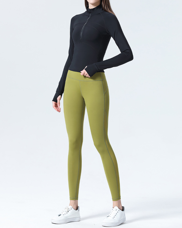 Women New Half Zipper Stand Collar Short Women's Long-Sleeved Yoga Clothes Tight Running Top Fitness Clothes S-XL