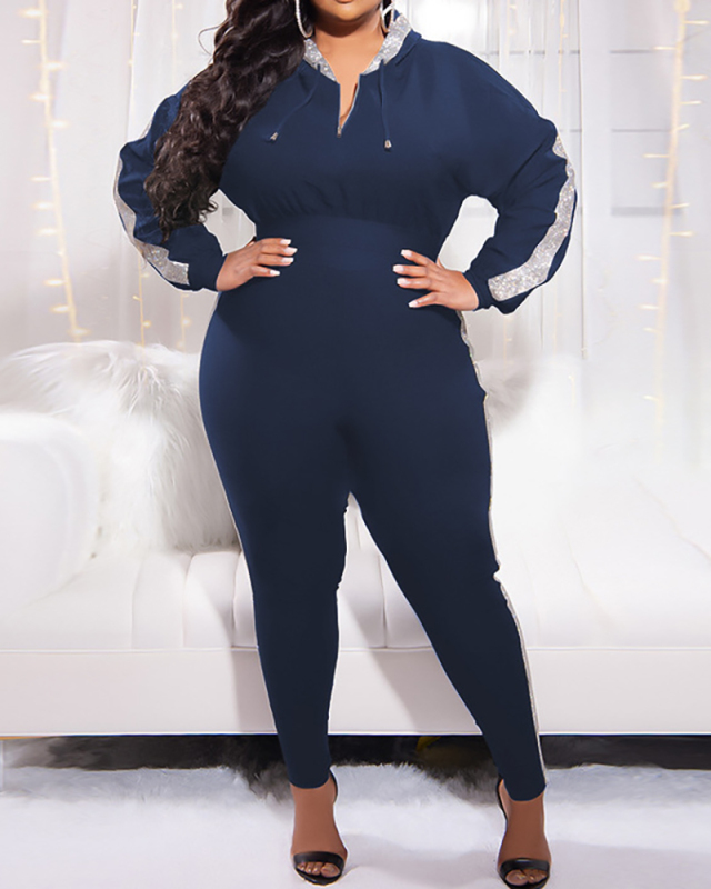 Women Long Sleeve Colorblock Hoodes Sports Pants Sets Plus Size Two Pieces Outfit Black Wine Red Navy Blue Dark Blue XL-5XL