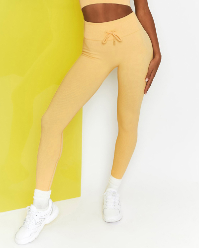 Women Candy Solid Color Knit Sports High Waist Seamless Yoga Legging Yellow Orange Purple Green Black Blue Beige S-L