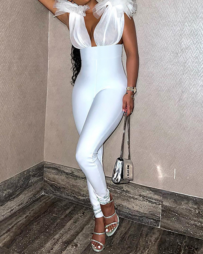 Deep v-neck Sexy Party Hot Sleeveless Jumpsuit S-L