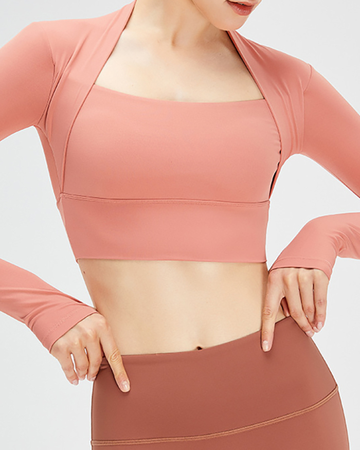 Spring Autumn Women Long Sleeve Solid Color Nuke Feeling Active Wear Top S-XL