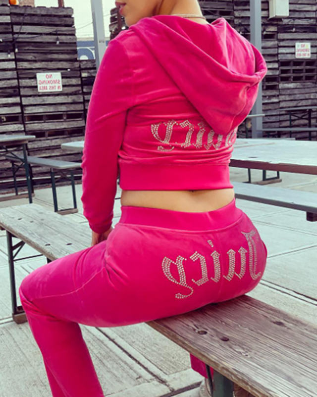 Fall Women Long Sleeve Hoodies Velvet Sport Casual Pants Sets Two Pieces Outfit S-2XL