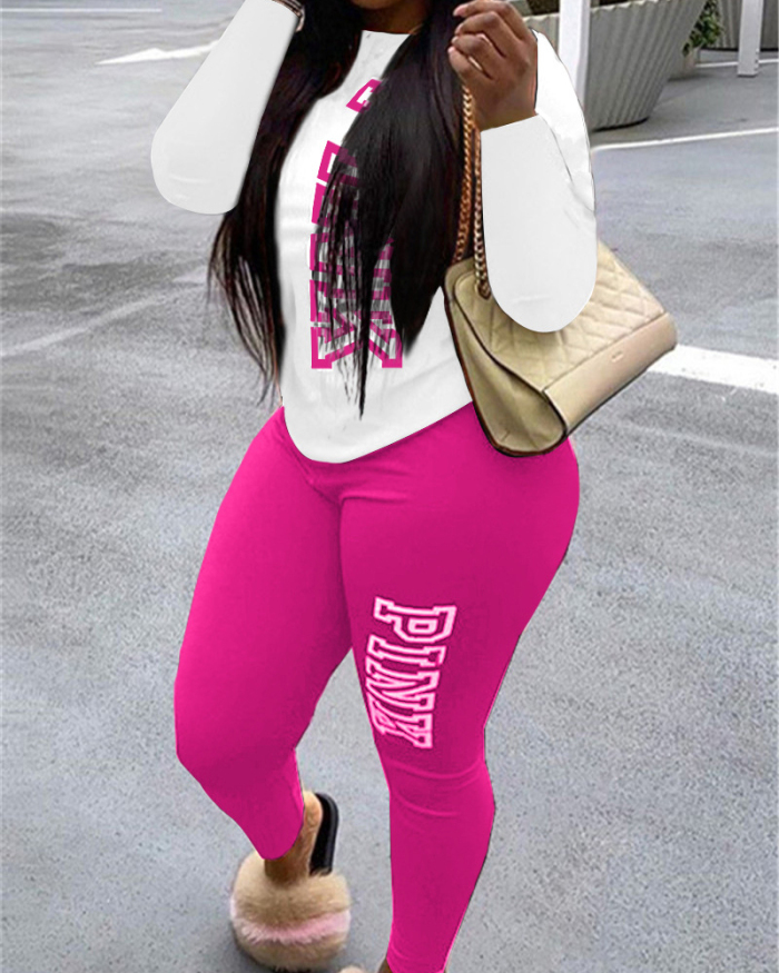 Women Printed Fashion Sport Colorblock Casual Pants Sets Two Pieces Outfit Plus Size S-5XL