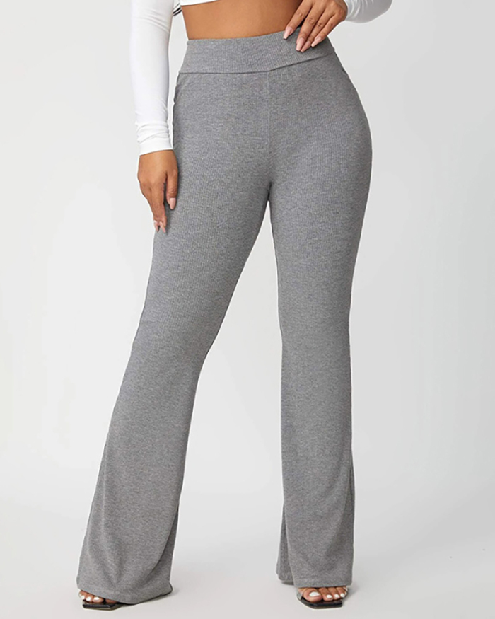 Women Solid Color High Waist Casual Flared Pants Gray Black Coffee S-2XL