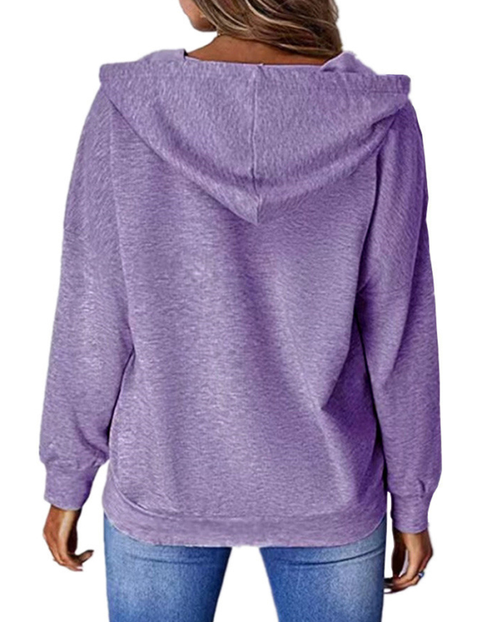 Fashion Butterfly Printed Women Long Sleeve Hoodies Zipper Neck Sweatshirts White Blue Khaki Gray Purple S-3XL