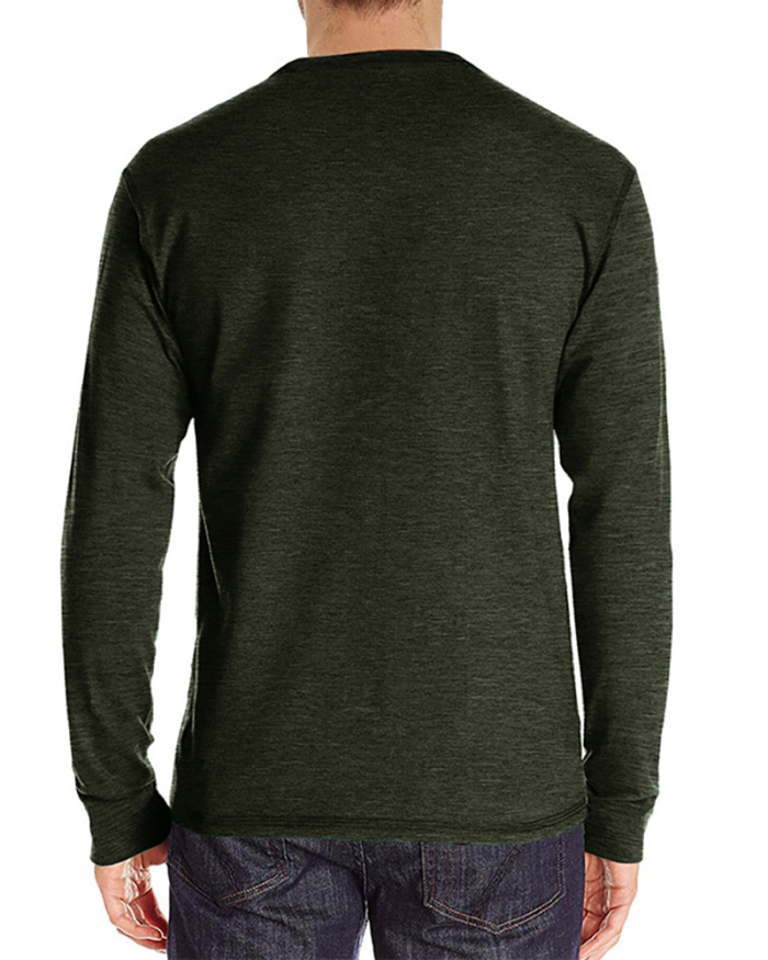 Mens Long Sleeve Button Neck Pocket Solid Color Basic Autumn T-shirt S-2XL