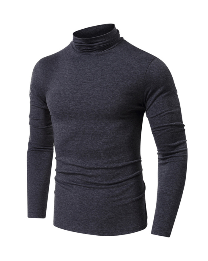 Men's Autumn Basic Solid Color Long Sleeve High Neck T-shirt S-2XL