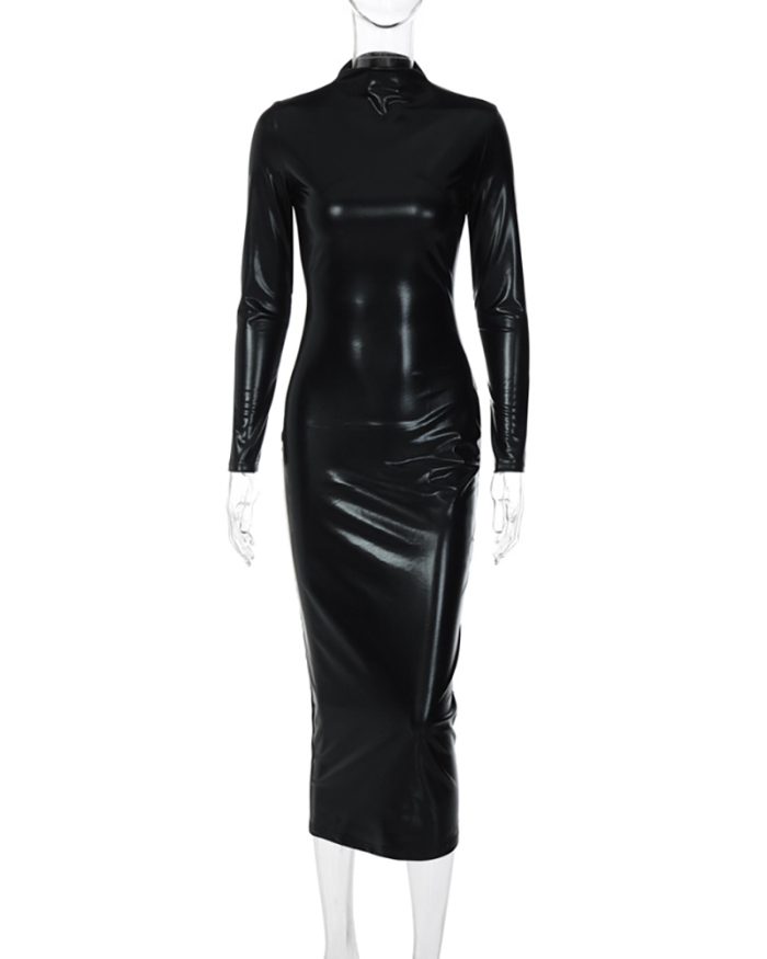 Black PU Leather Sexy Party Dress S-L