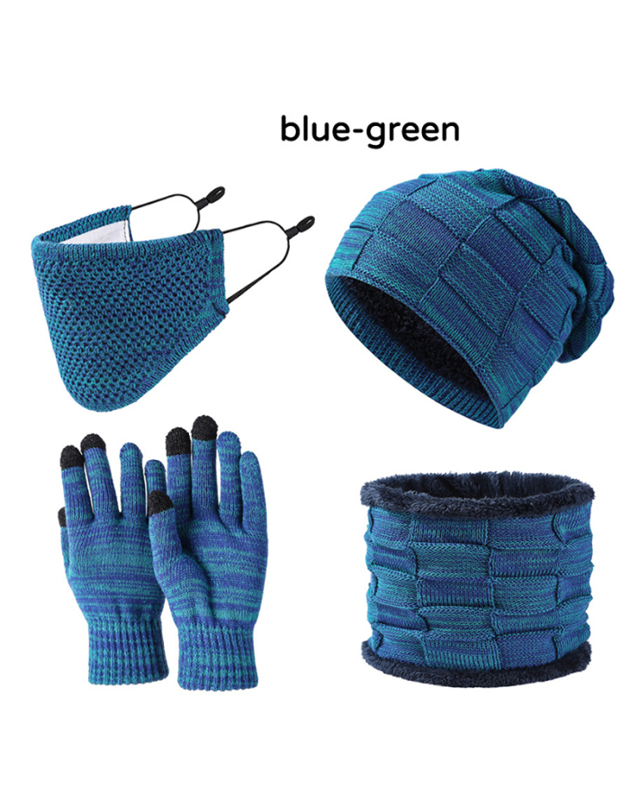 4PCS  Set Wholesale Unisex Beanie Hat Scarf Gloves Set