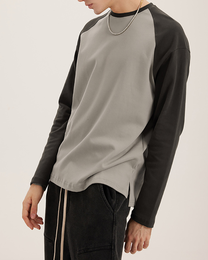 Retro Slit Colorblock Long Sleeve Men's T-shirt S-XL
