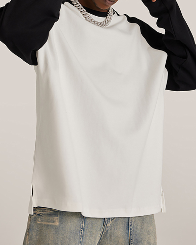 Retro Slit Colorblock Long Sleeve Men's T-shirt S-XL