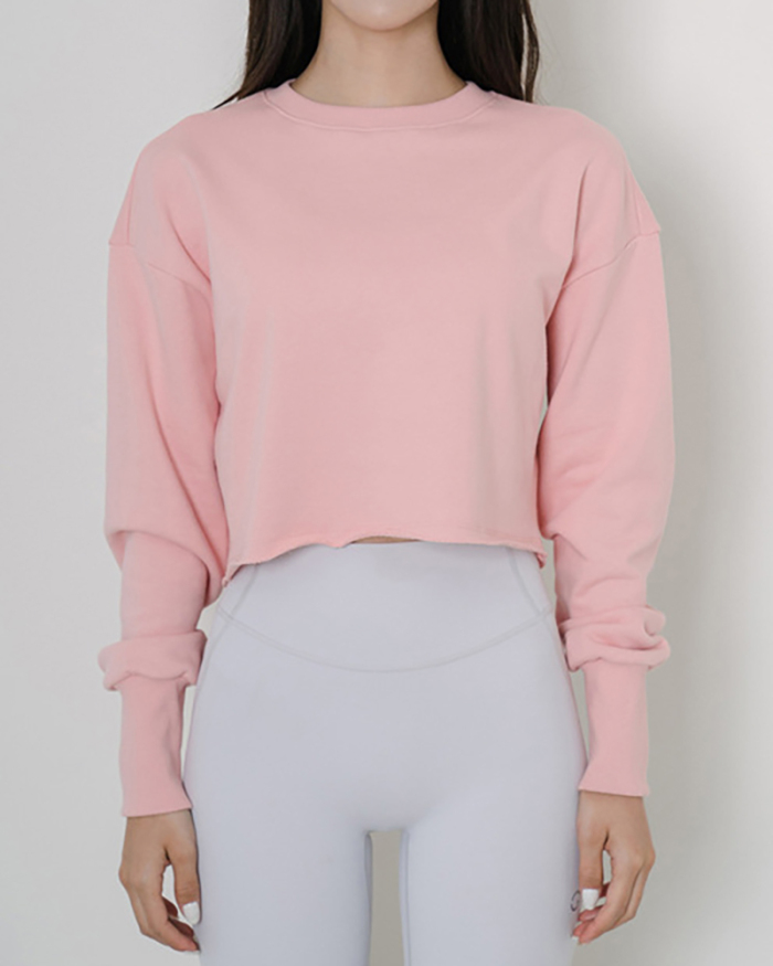 Autumn Winter Long Sleeve Outside Solid Color Fitness Fashion T-shirt White Apricot Pink Gray One Size