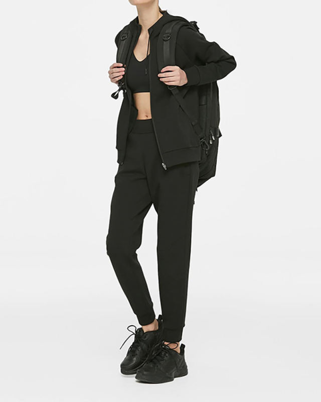 Women Casual Fashion Solid Color Hoodies Zipper Yoga Yoga Two-piece Sets Black Green S-L