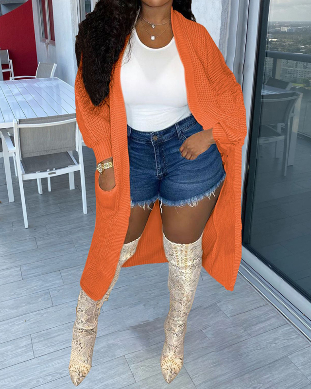 Women Solid Color Long Sleeve Casual Cardigans Coat Pink Gray Green Orange Black Apricot S-2XL