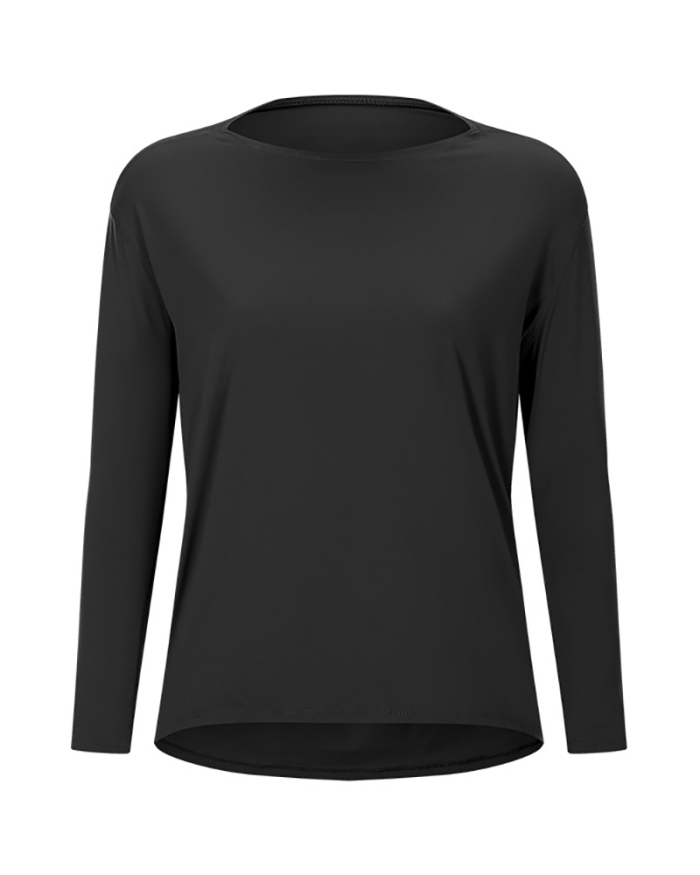 Double-Sided Nude Feeling Loose Long-Sleeved Women Slim Breathable Simple Women Training Fitness Yoga Clothes 4-12