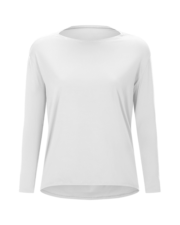 Double-Sided Nude Feeling Loose Long-Sleeved Women Slim Breathable Simple Women Training Fitness Yoga Clothes 4-12