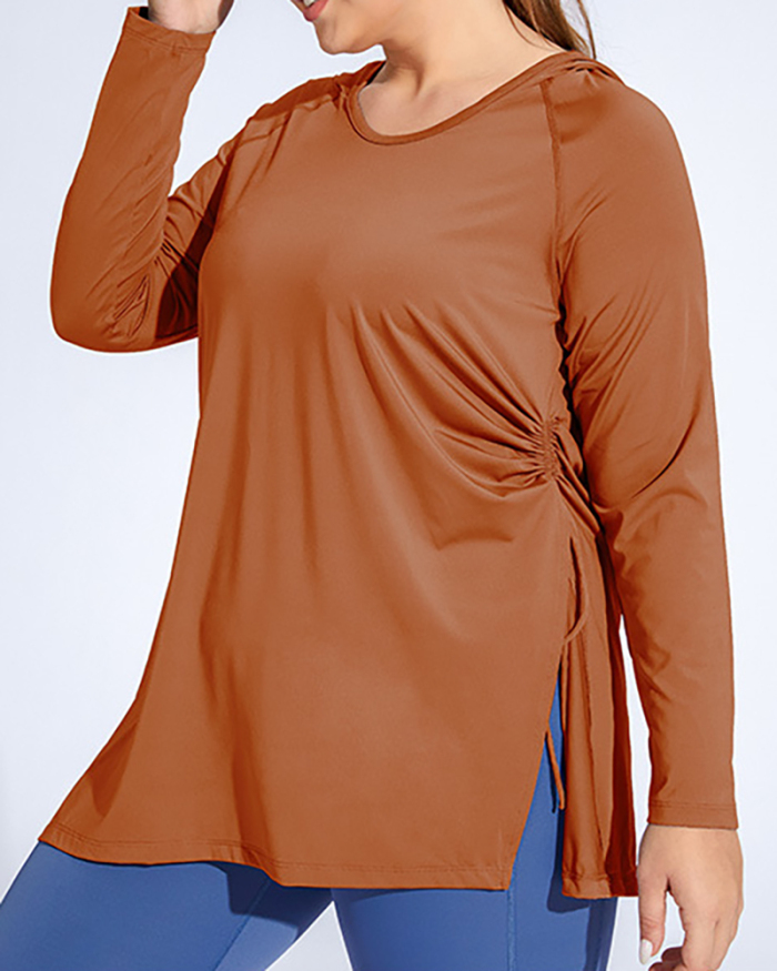 Women Solid Color Long Sleeve Hoodies Plus Size Yoga Set Blue Pink Purple Brown Black XL-4XL