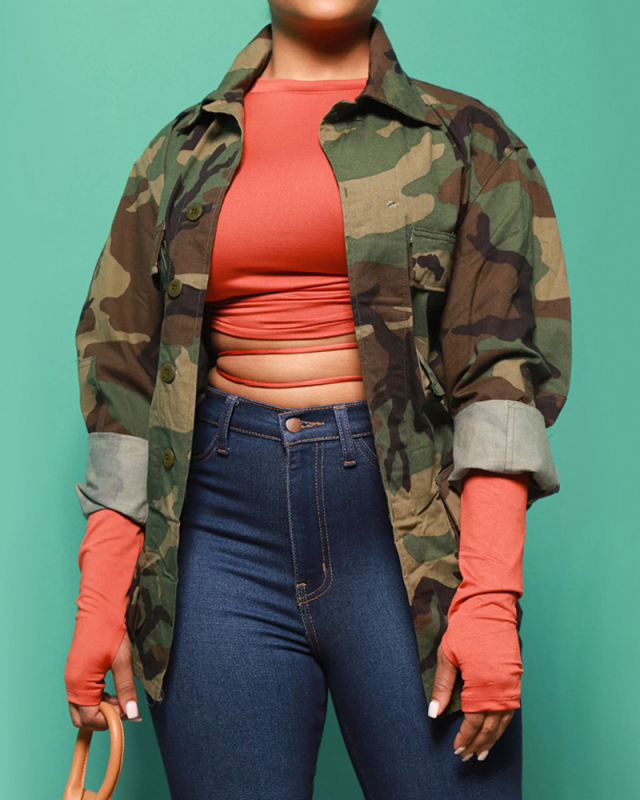Camo Printed Long Sleeve Wholesale Jacket Coat S-XXL