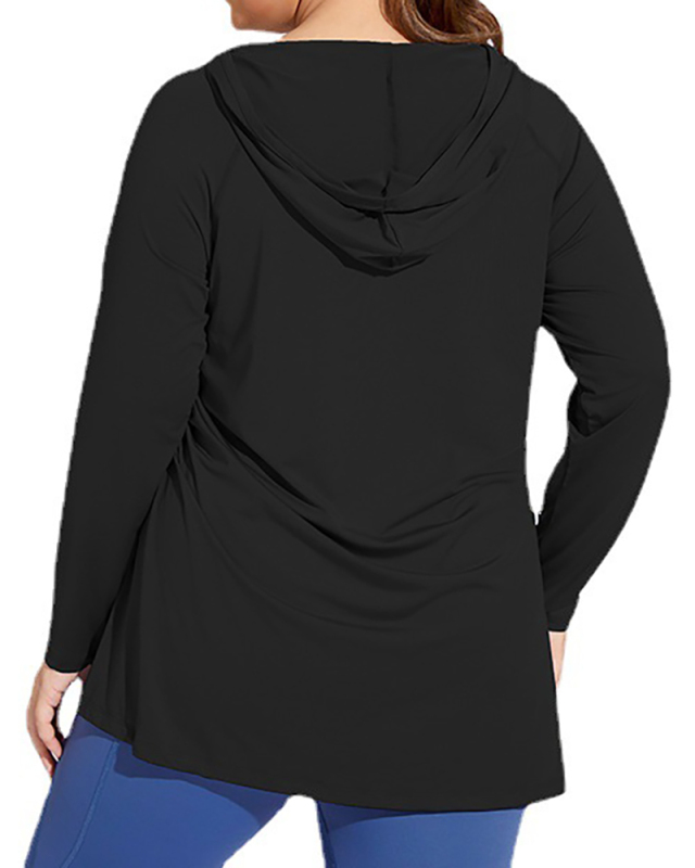 Women Solid Color Long Sleeve Hoodies Plus Size Yoga Set Blue Pink Purple Brown Black XL-4XL