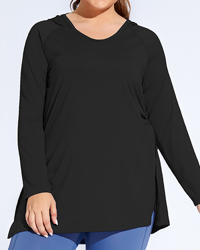 Women Solid Color Long Sleeve Hoodies Plus Size Yoga Set Blue Pink Purple Brown Black XL-4XL