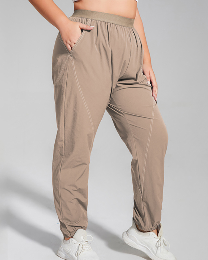 Women Loose Quick-dry Colorblock Plus Size Yoga Trousers Blue Brown Black XL-4XL