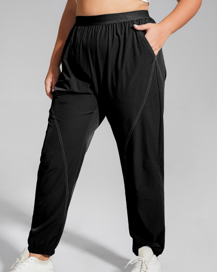 Women Loose Quick-dry Colorblock Plus Size Yoga Trousers Blue Brown Black XL-4XL