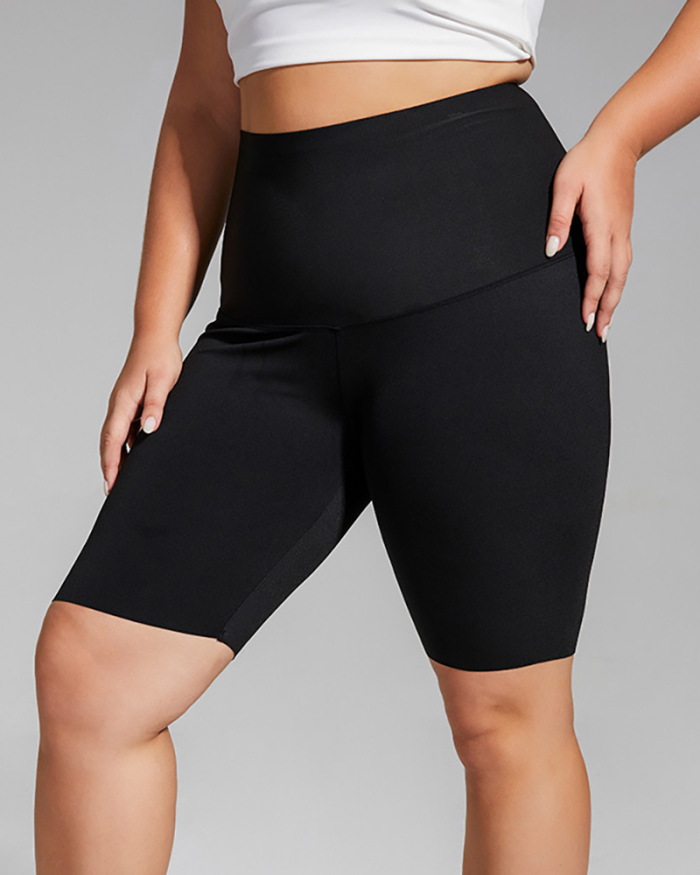 Women High Waist Solid Color Slim Plus Size Yoga Pants Sweatpants Black Shorts Legging XL-4XL