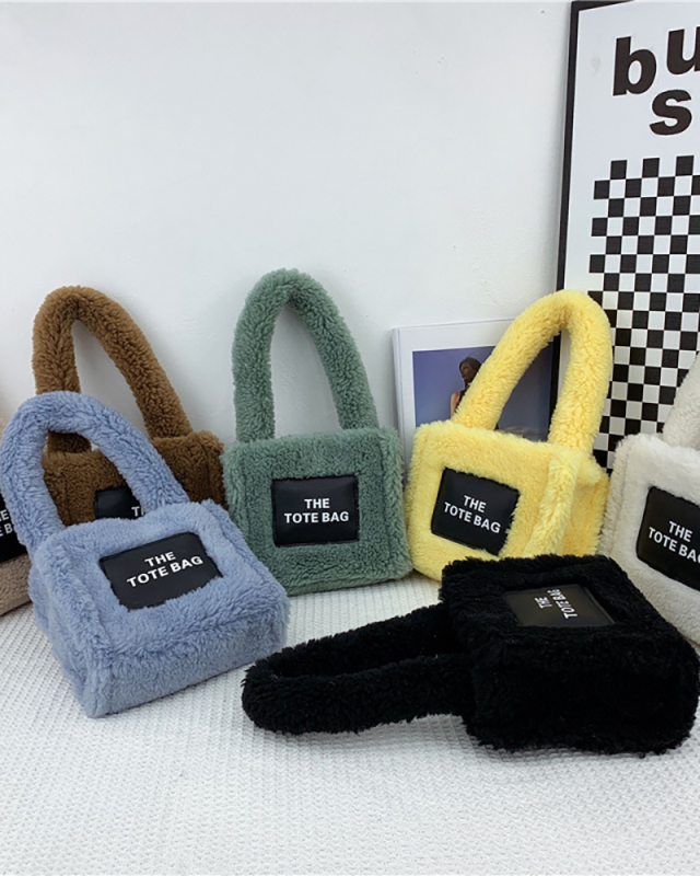 Hot Sale New Fashion Fur Mini Tote Postable Bag Black Beige Yellow Green Blue Khaki White One Size