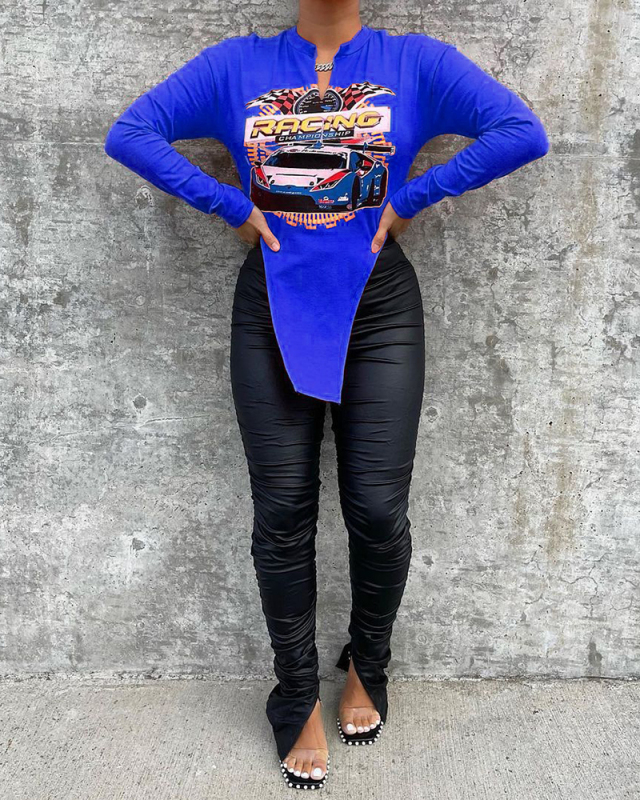 Irregular Women Printed Long Sleeve T Shirts S-XXL