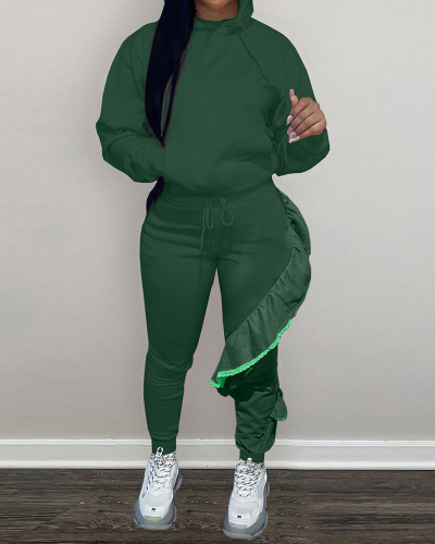 Women Hoodies Top Fashion Sports Pants Sets Two Pieces Outfit Green S-3XL