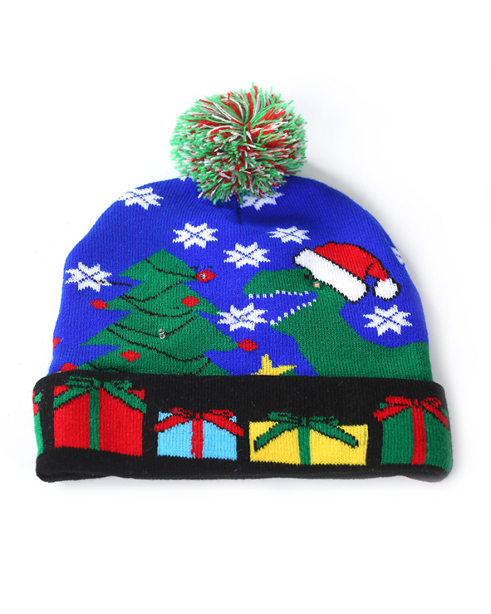 Led Light Popular Plush Printed Christmas Hat