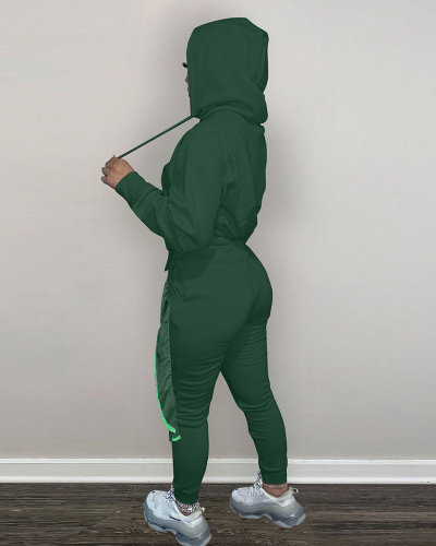 Women Hoodies Top Fashion Sports Pants Sets Two Pieces Outfit Green S-3XL