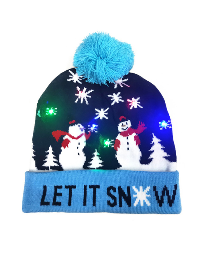 Led Light Popular Plush Printed Christmas Hat
