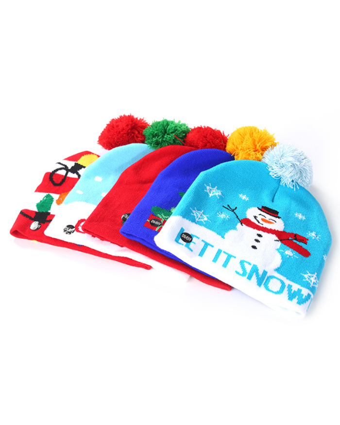 Led Light Hot Sale Plush Printed Christmas Hat Kids & Adult