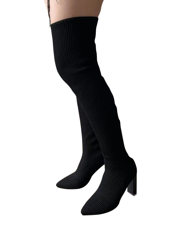 Knitted Long High Heel Women New Winter Boots