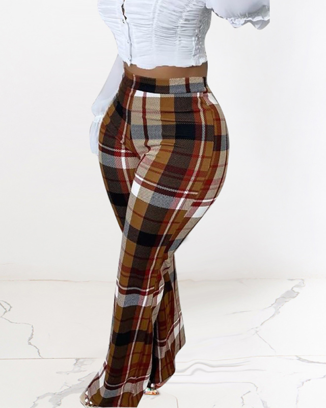 Grid Brown Women Comfortable Women Pant