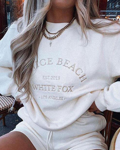 Letter Embroidery Crew Neck Long Sleeve Fashion Sweatshirts White S-XL