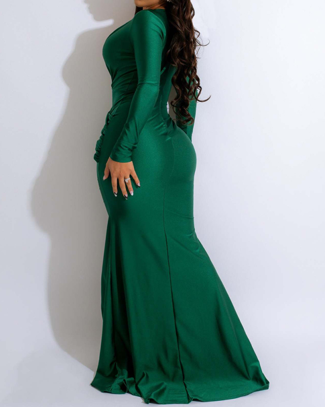 Long Sleeve V-neck Women Wholesale Long Party Dress S-XXL