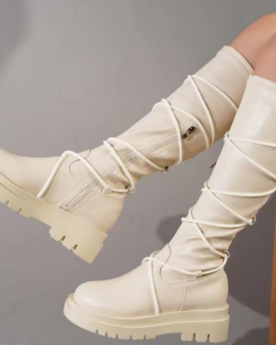 Fashion Autumn & Winter Strappy Women Boot White 36-43