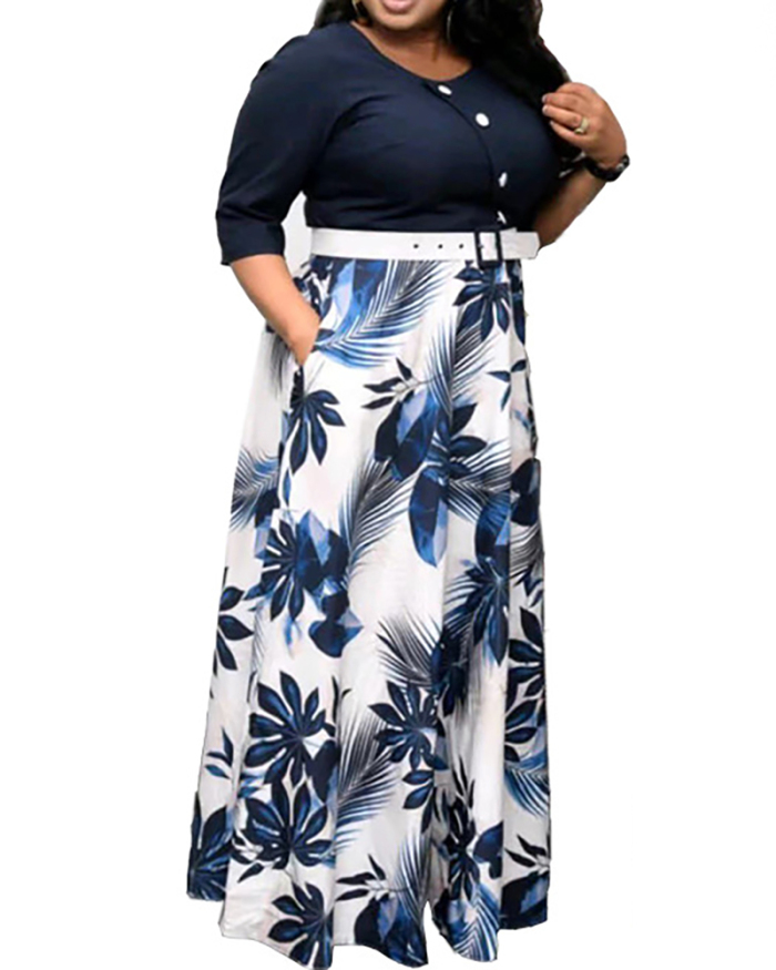 Floral Printed Plus Size Long Dress for Plus Size