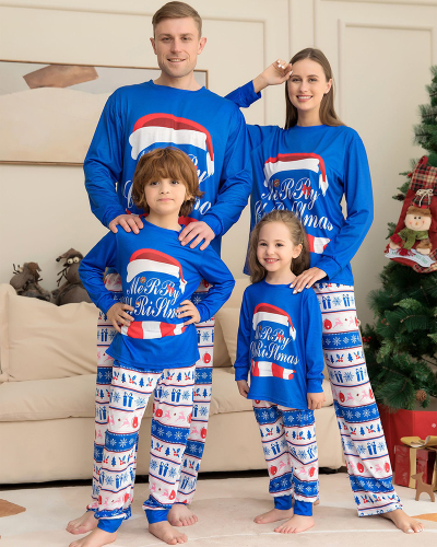 Snowflake Merry Christmas Home Wear Two Piece Sets Sleep Wear Blue