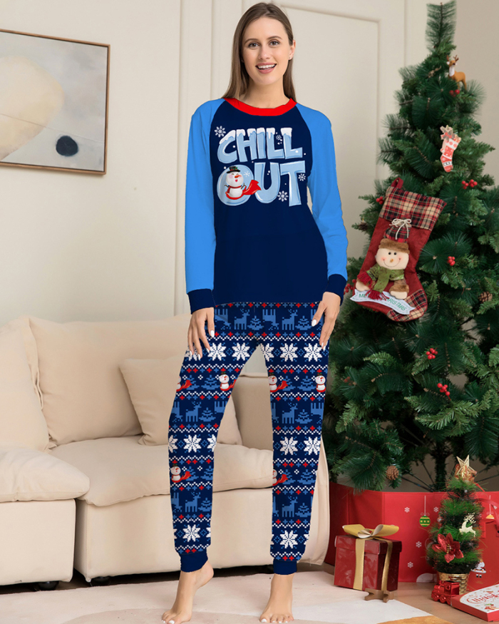 Chill Out Snowflake Printed Christmas Family Pajamas Blue
