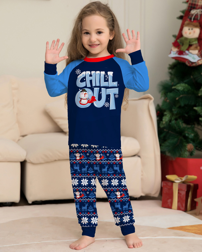Chill Out Snowflake Printed Christmas Family Pajamas Blue